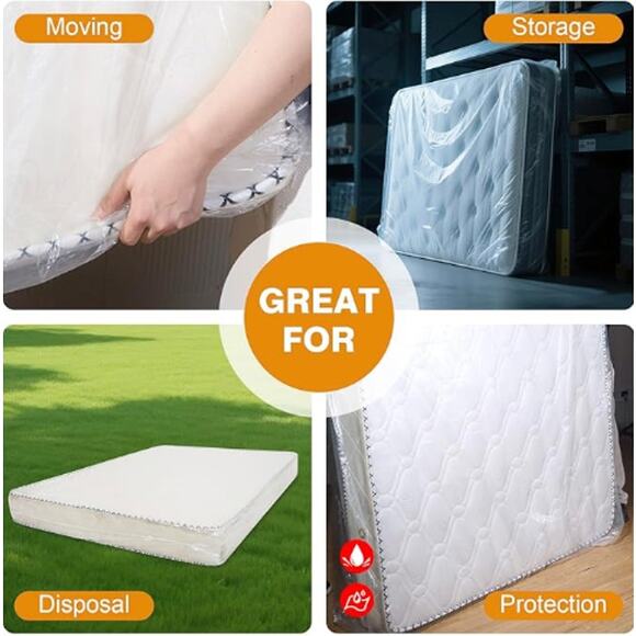 King/Cal King Mattress Bag for Moving and Storage, Clear Plastic Cover- 2 Pack - Picture 2 of 6